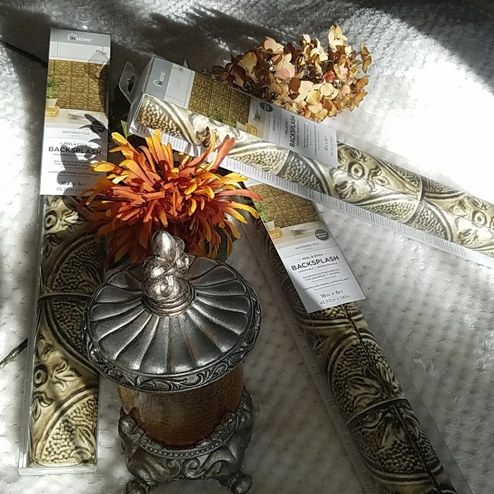 Backsplash peel&stick restored tile Brass